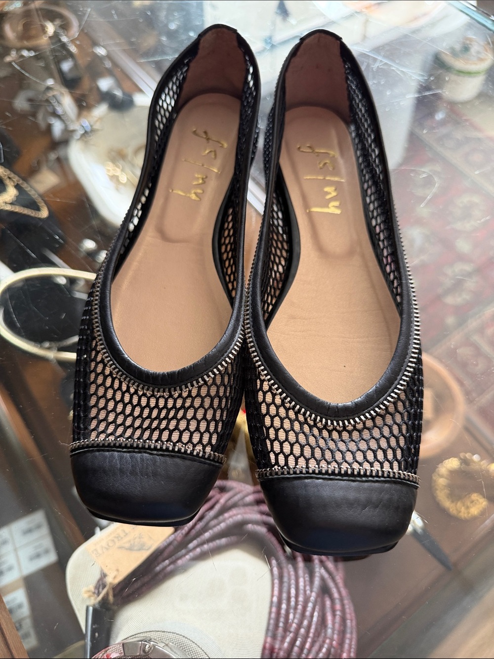 Black Mesh Ballet Flats by